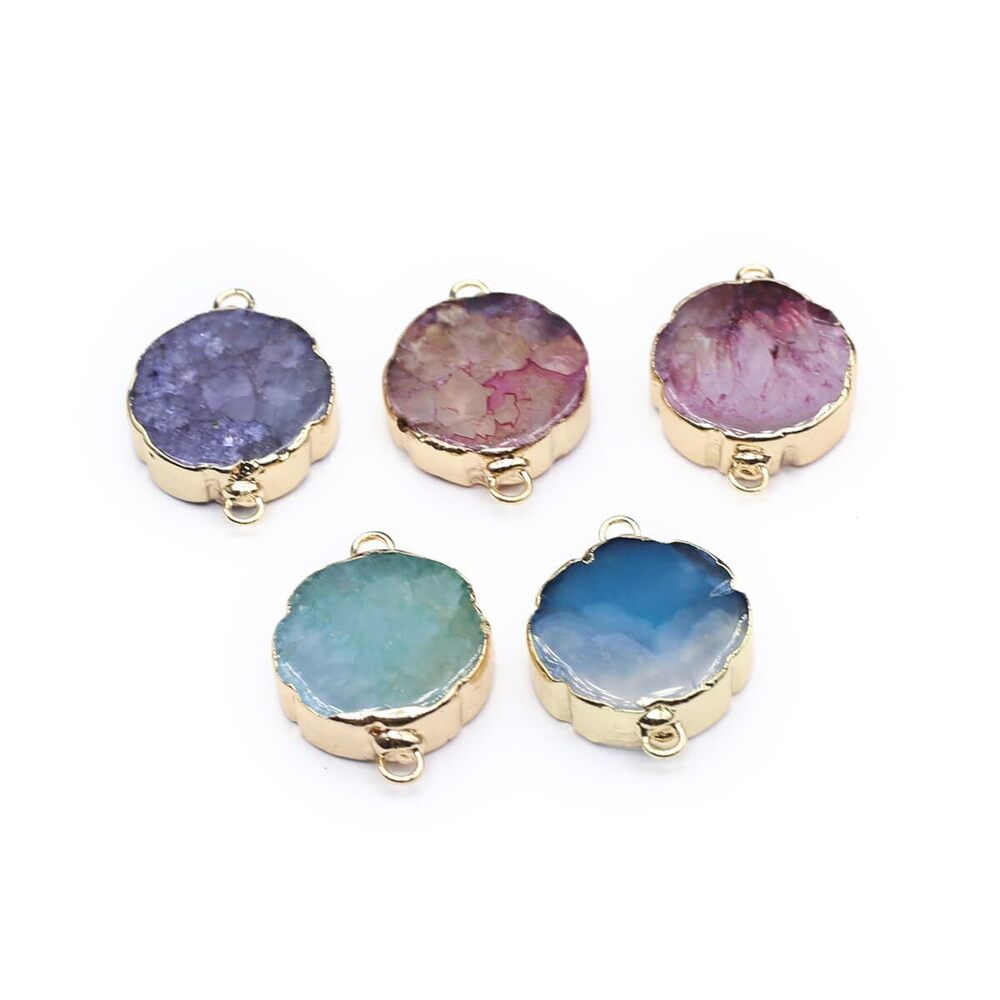 9671 5pcs Natural Stone Pendant Flower Shaped Healing Crystals Stone Charms